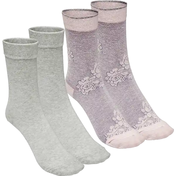 Damen Casual Socken Doppelpack Blume rosa 35 / 39