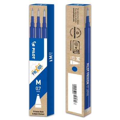 Pilot Frixion Ball - 3 Recharges pour rollers effaçables - 0,7 mm - bleu