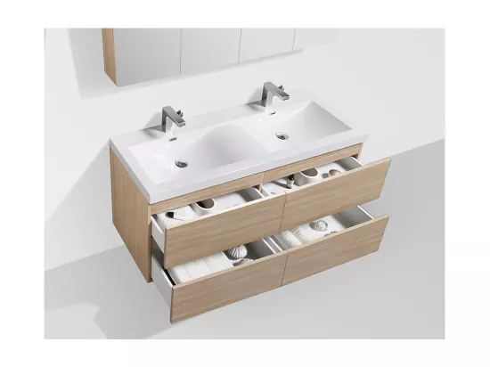 Meuble salle de bain design double vasque SIENA largeur 144 cm chêne clair texturé