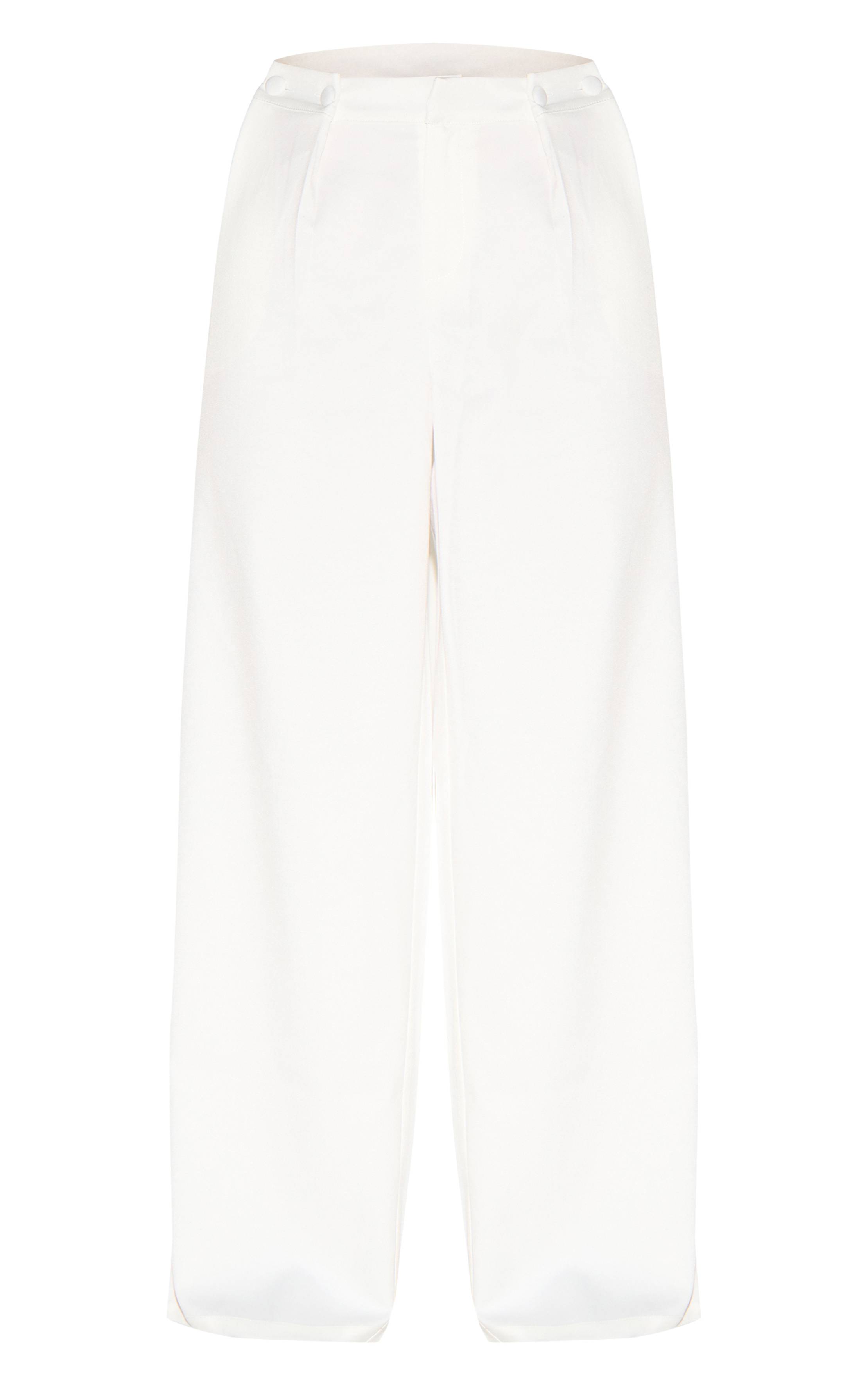 Blanc Pantalon Tailleur À Taille Ajustable Avec Détails