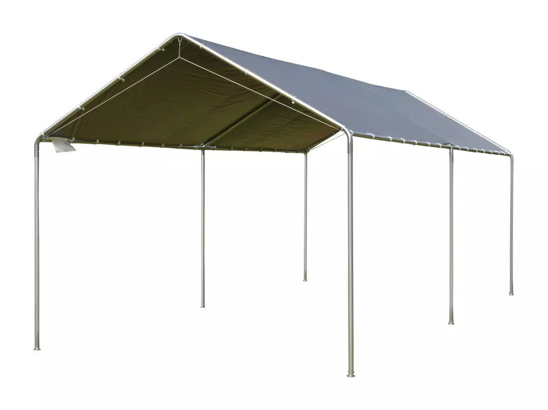Carport auvent pour voiture 5,95L x 2,90l x 2,60H m acier galvanisé robuste PE haute densité gris