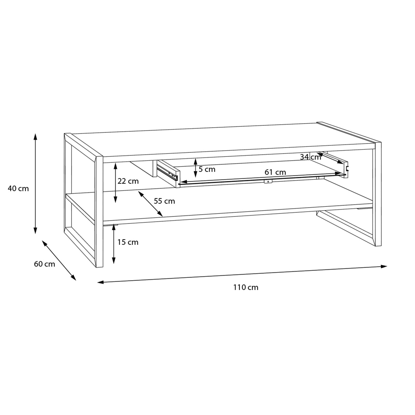 Couchtisch - Eiche schwarz - Riviera Eiche - 110 cm