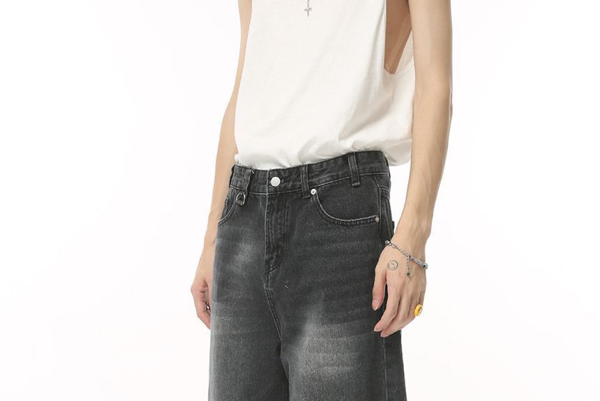 FAERIS - Mid Rise Washed Wide Leg Jeans