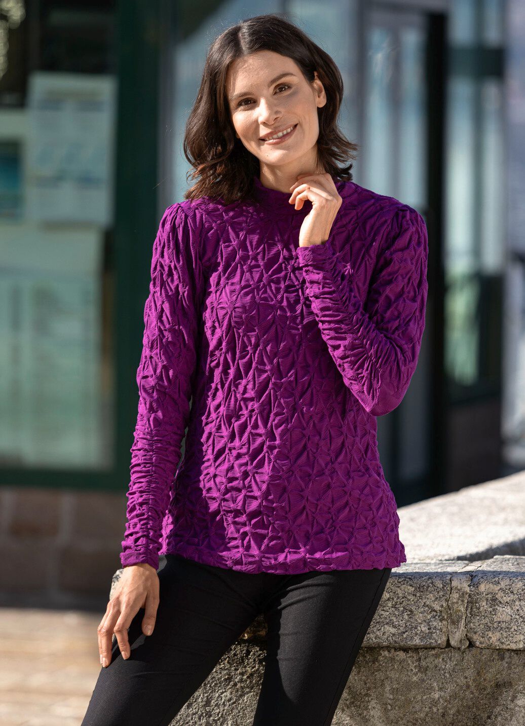 Shirt mit Stehkragen in 2 Farben