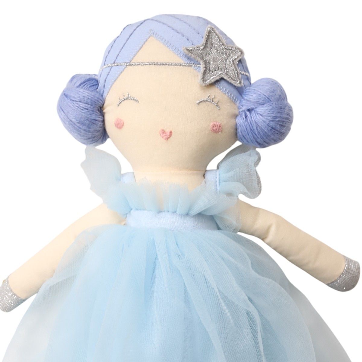 Poupée en tissu Neige en robe tulle bleu  Frisette