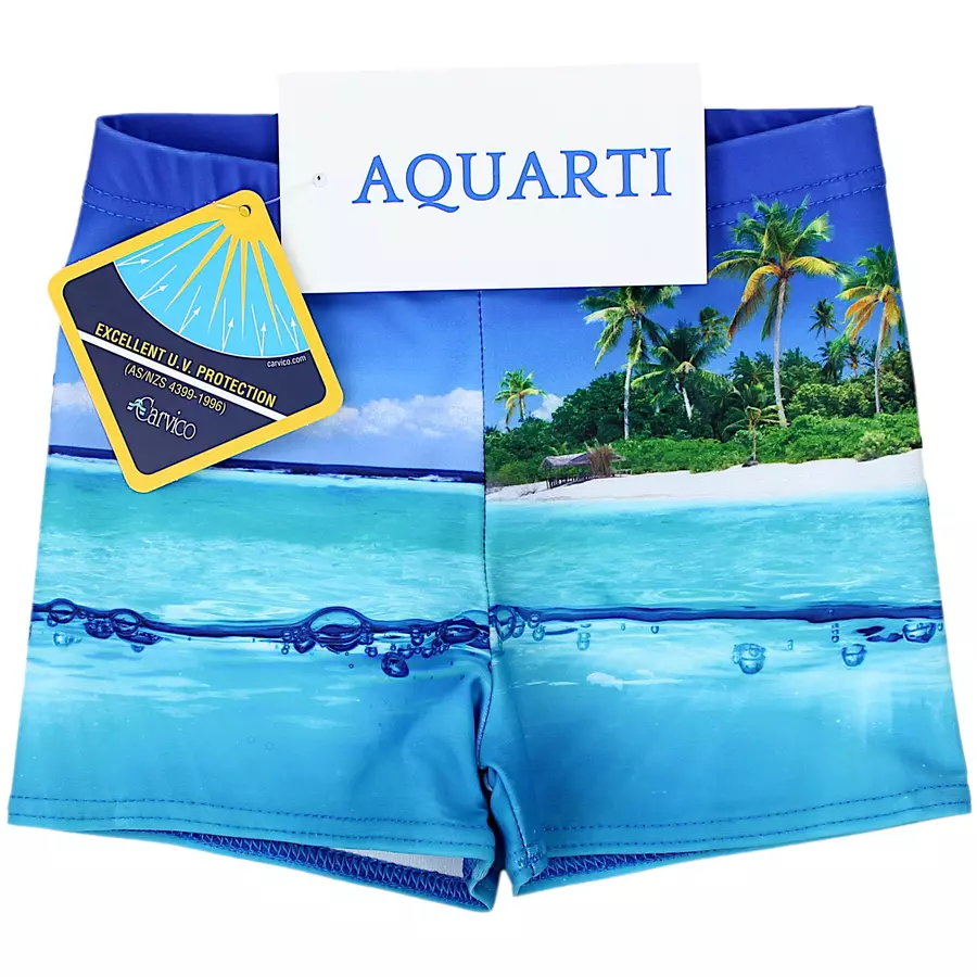 Aquarti Jungen Badehose Gestreift mit Motiven blau