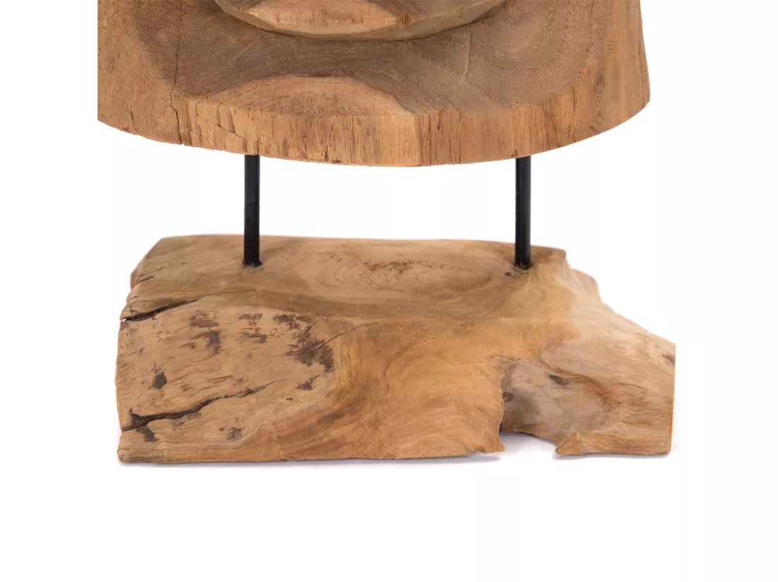 SCULPTURE Masque Tiki 40 cm, bois massif sculpté, avec socle couleurs naturelles