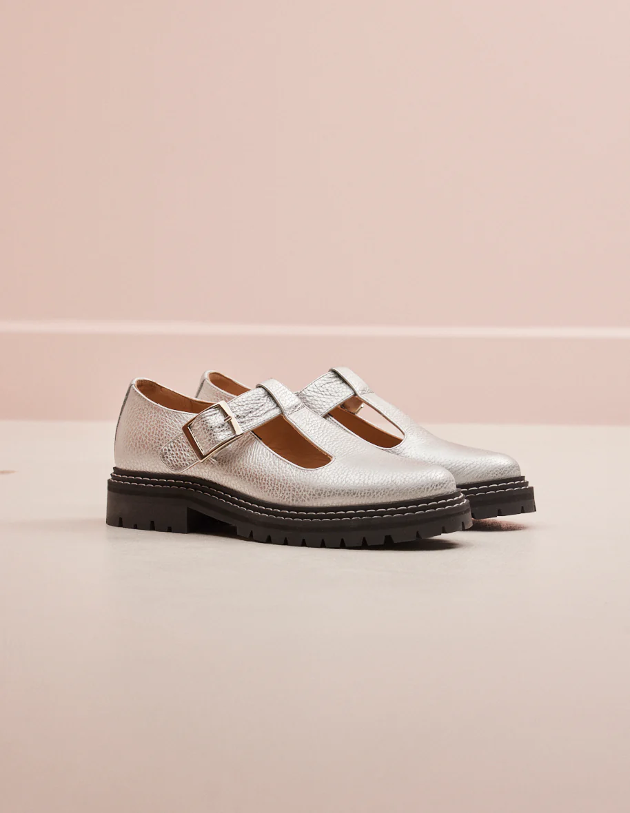 Derbies Romane - Cuir grainé argenté