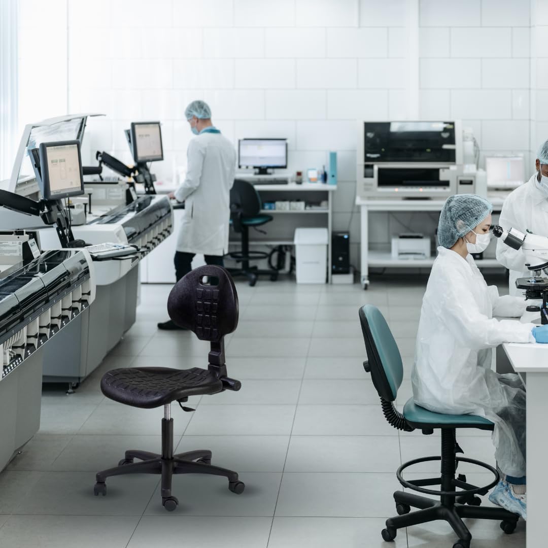 Topsit IND101 Arbeitsstuhl aus Polyurethan, ergonomischer Bürohocker, Werkstattstuhl, höhenverstellbar und mit Verstellbarer Rückenlehne, leicht zu reinigen, Stabiler Stuhl mit Rollen.