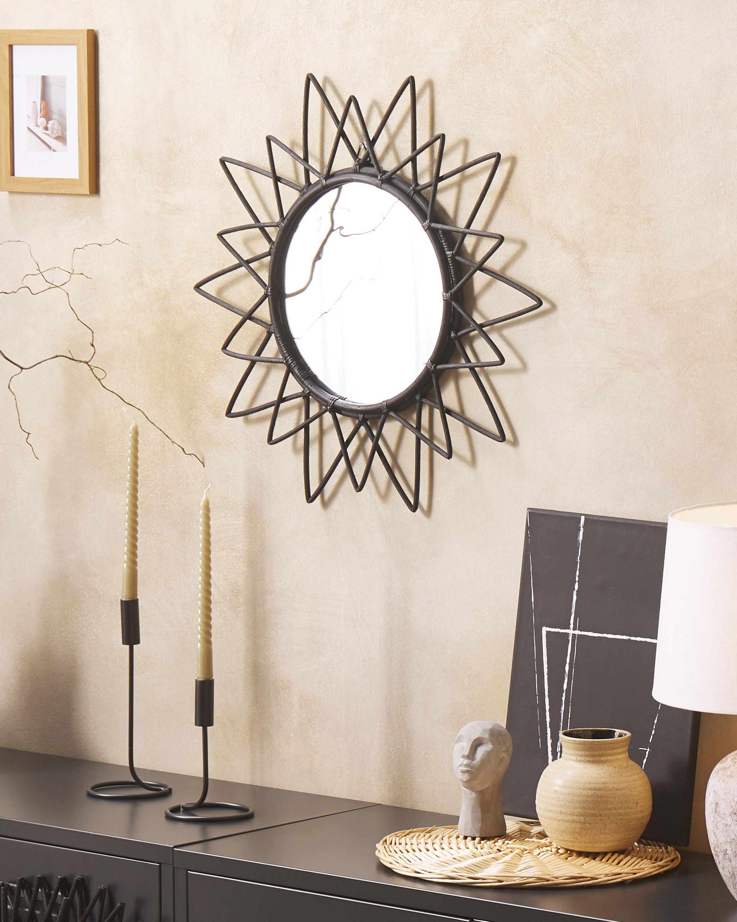 Wandspiegel AROEK 61 cm 61 cm Rotan Zwart