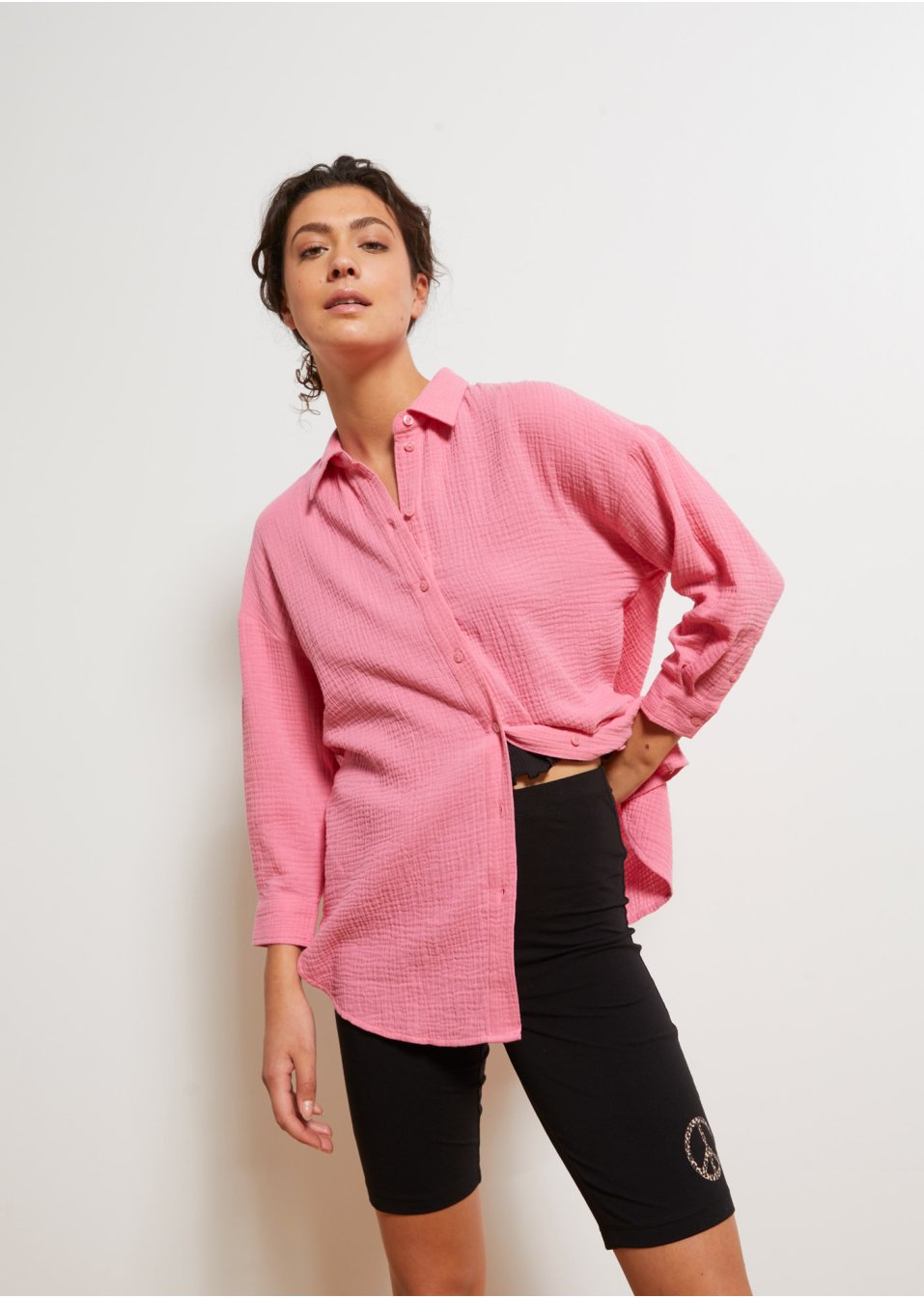 Chemisier oversized long en mousseline