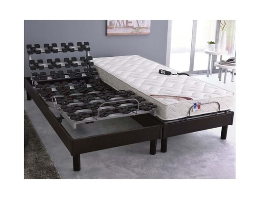 IDLITERIE - Matelas + Sommier 2 x 90 x 200 Ensemble relaxation mémoire de forme + sommier avec zone lom...
