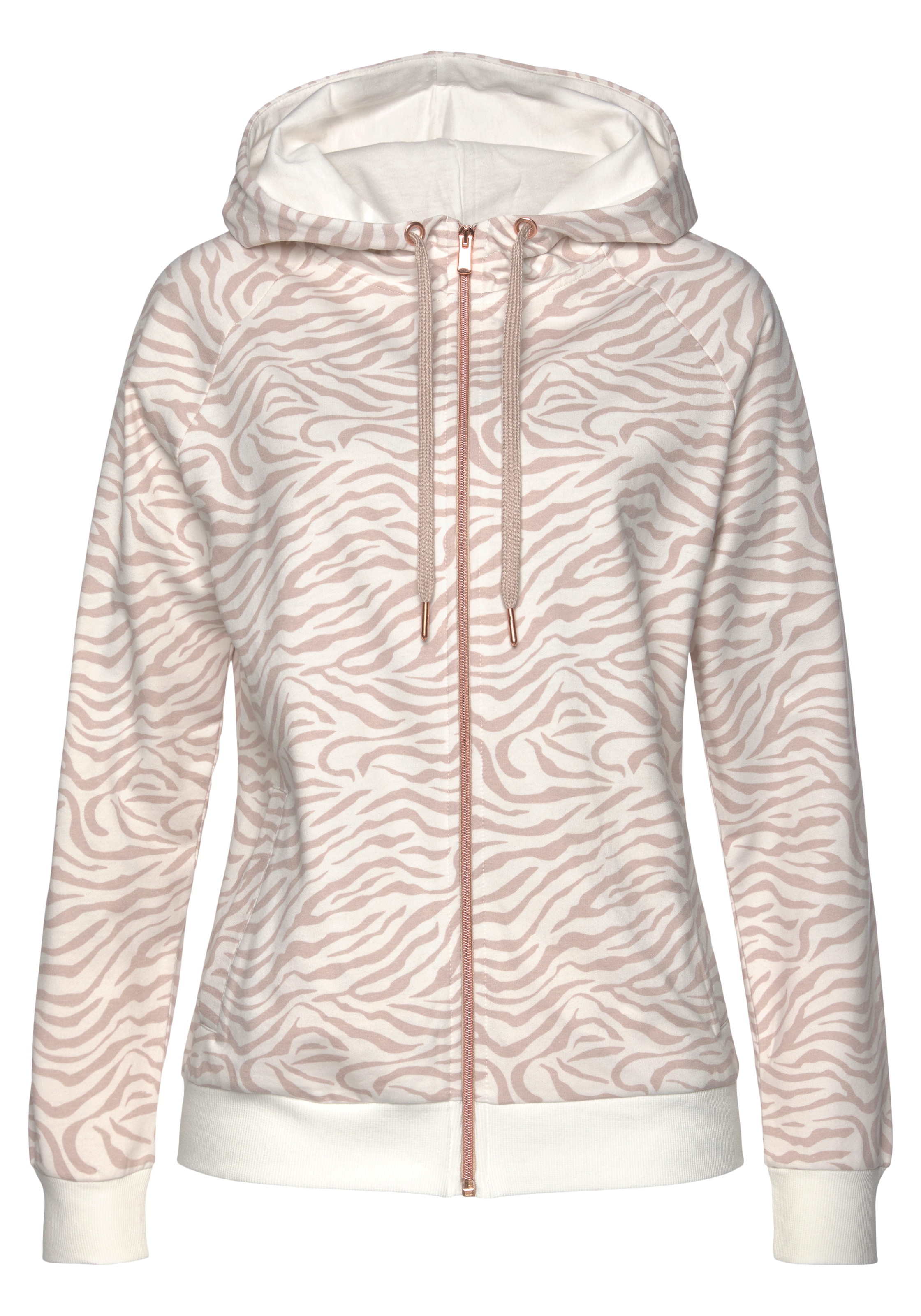LASCANA Kapuzensweatjacke , Sweatshirtjacke mit Details in Roségold, Loungewear
