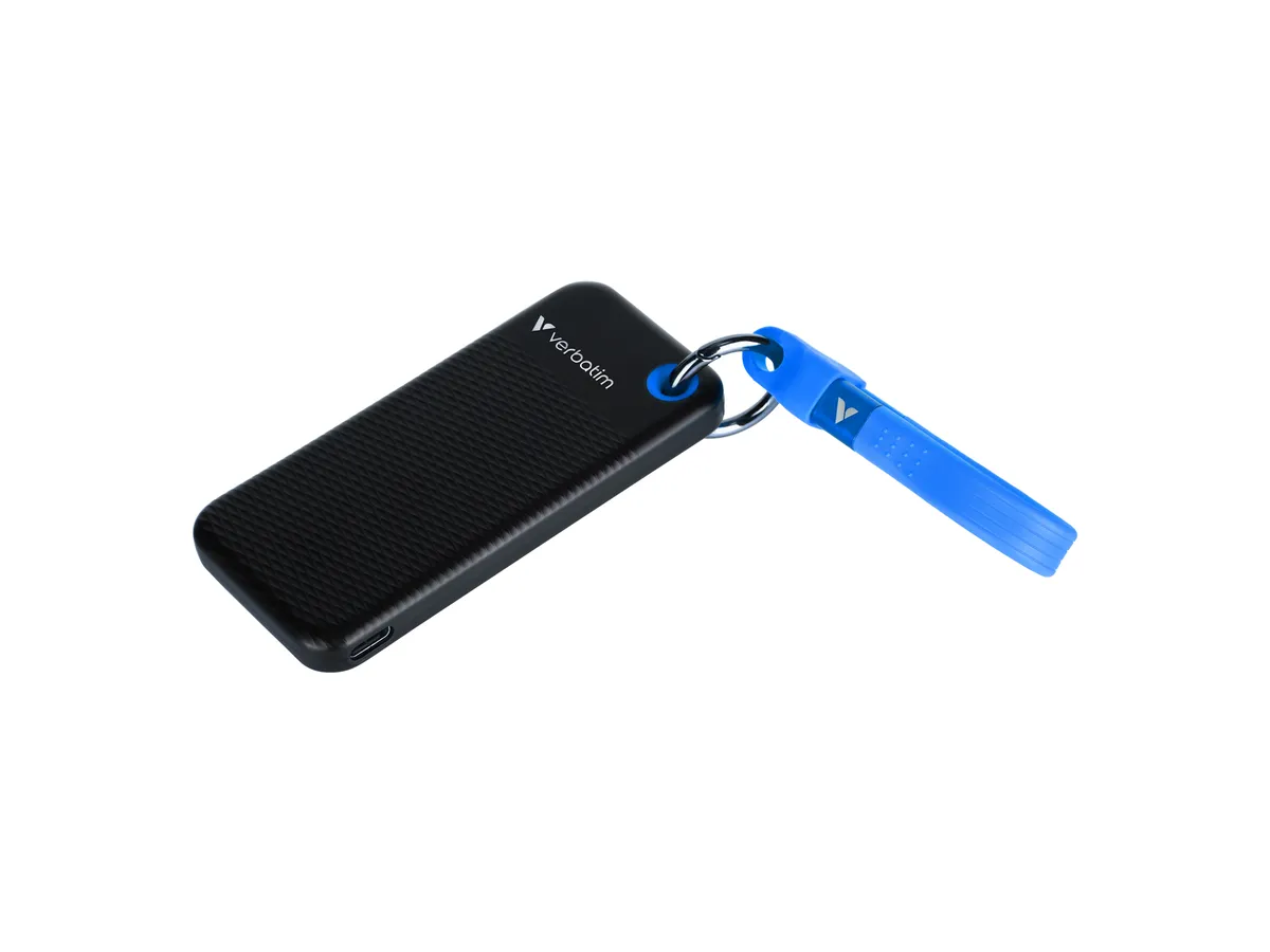 (2TB) Pocket SSD Externe SDD Festplatte USB C 3.2   Schlüsselanhänger mit Kabelbefestigung 10 Gbit/s (32195) - Schwarz / Blau