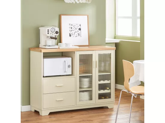 SoBuy Buffet Placard de Cuisine avec 2 portes vitrées Meuble Micro-Ondes Armoire de Cuisine Multi-rangements, Beige, FSB81-MI