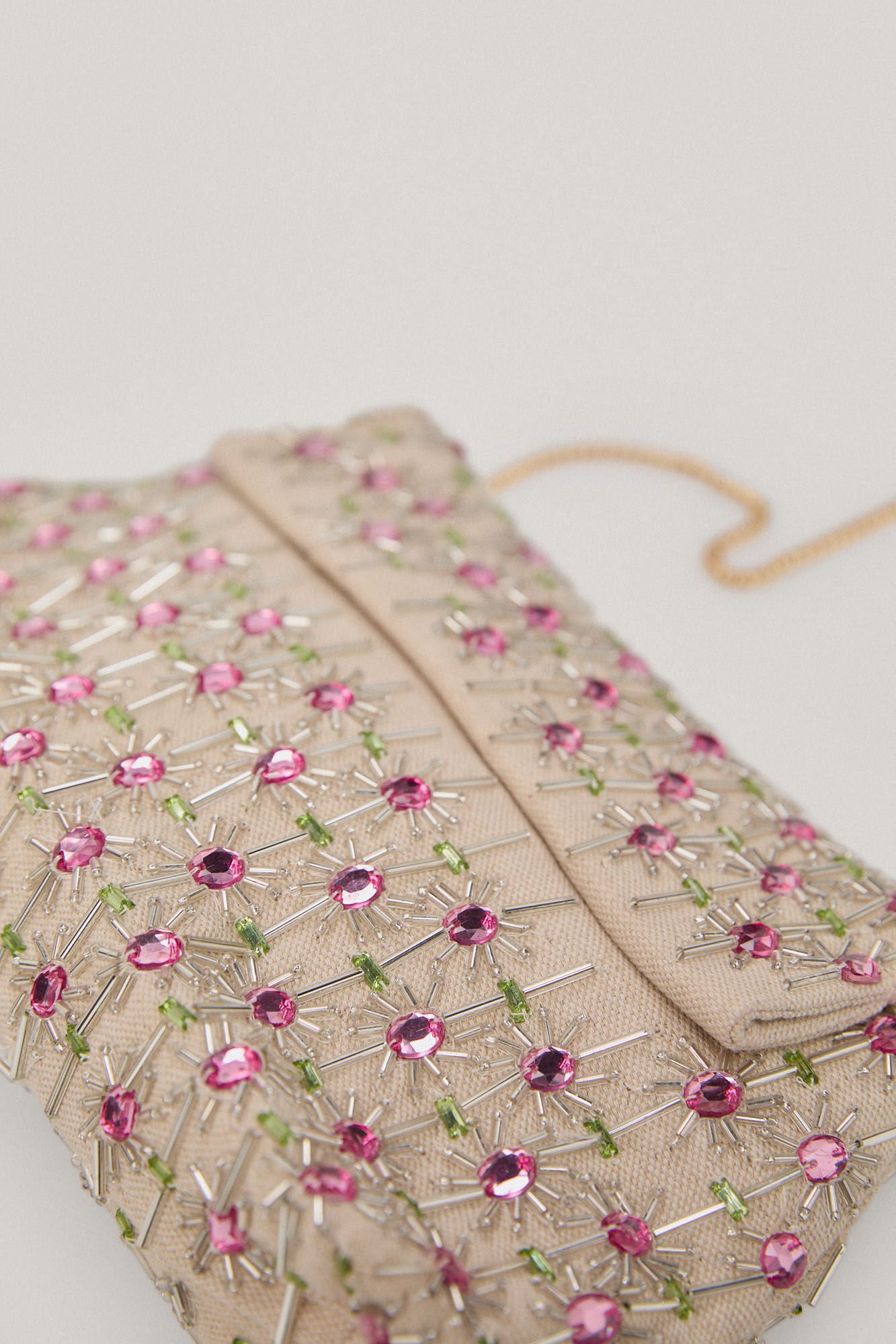 Bolsa de tejido com bordado de cristal - Rosa