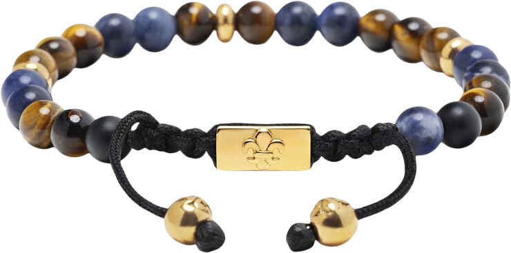 Nialaya Men's Beaded Bracelet with Dumortierite, Brown Tiger Eye and Brown/blue