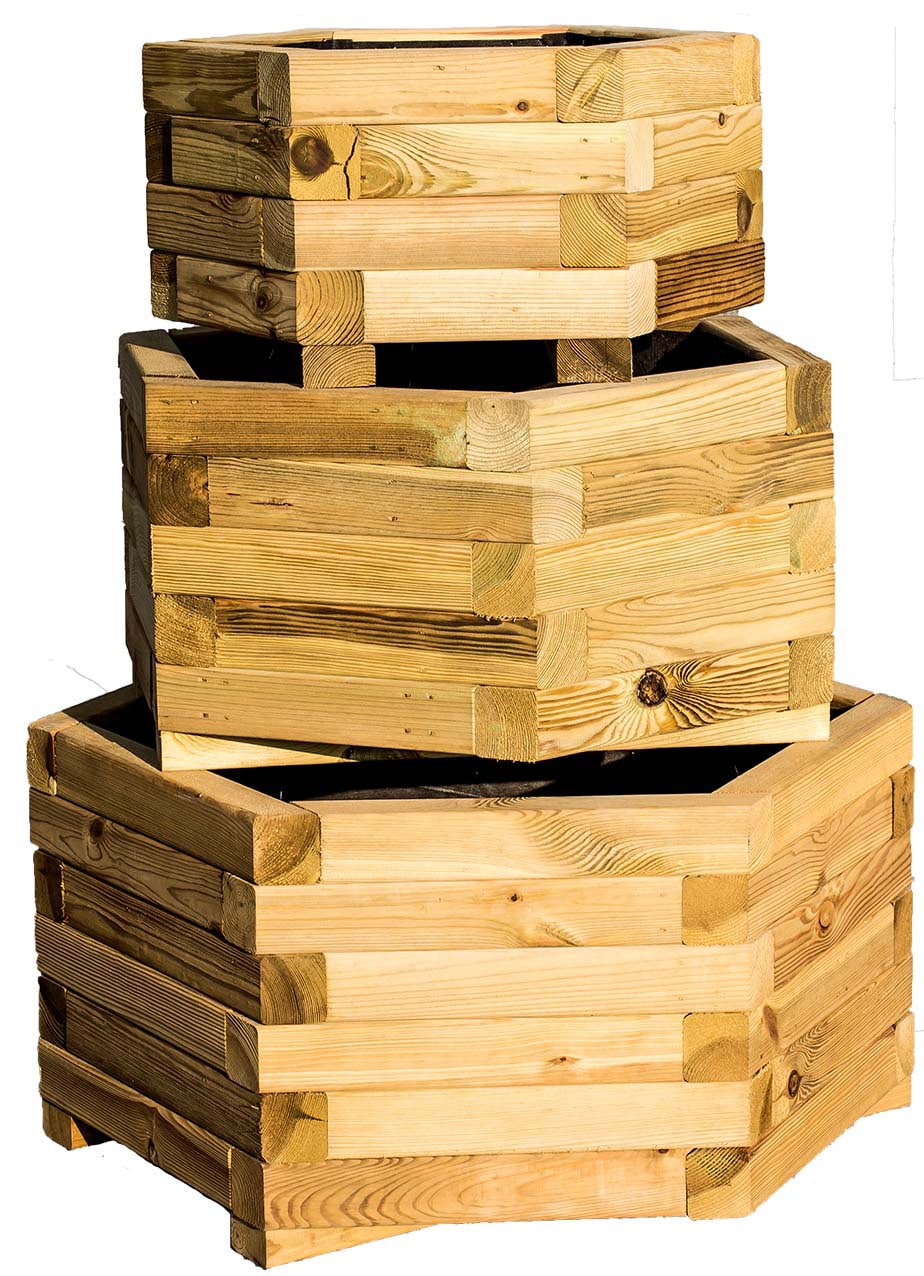 holz4home Pflanzkübel 6-ECK 40 cm Kiefernholz