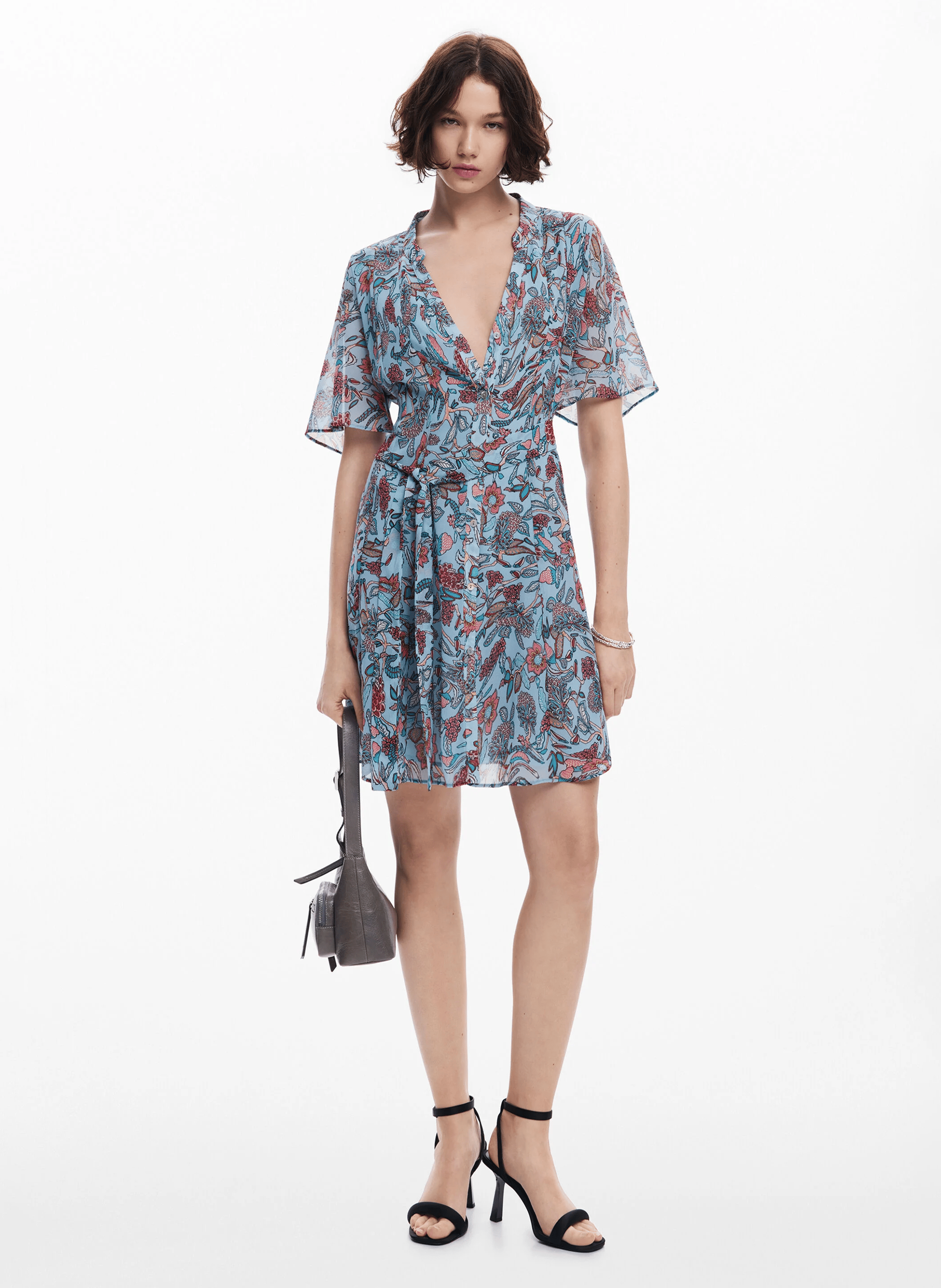 Robe courte à motifs floraux | Bleu