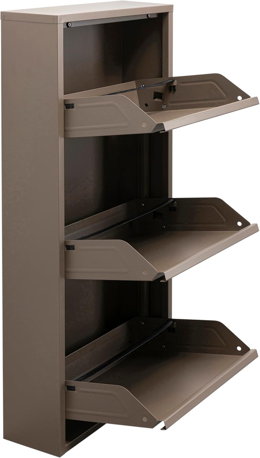 Kare Design Schuhschrank Caruso Taupe, Metall, mit 3 Klappen, Schuhablage für 6 Paar Schuhe, schmal, platzsparend, hoch, Schuhregal, Eingangsbereich, 103x50x15 cm (H/B/T)