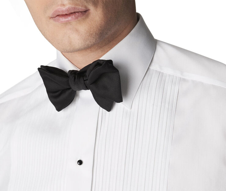 ETON Contemporary Fit White Plissé Black Tie Shirt Hvid