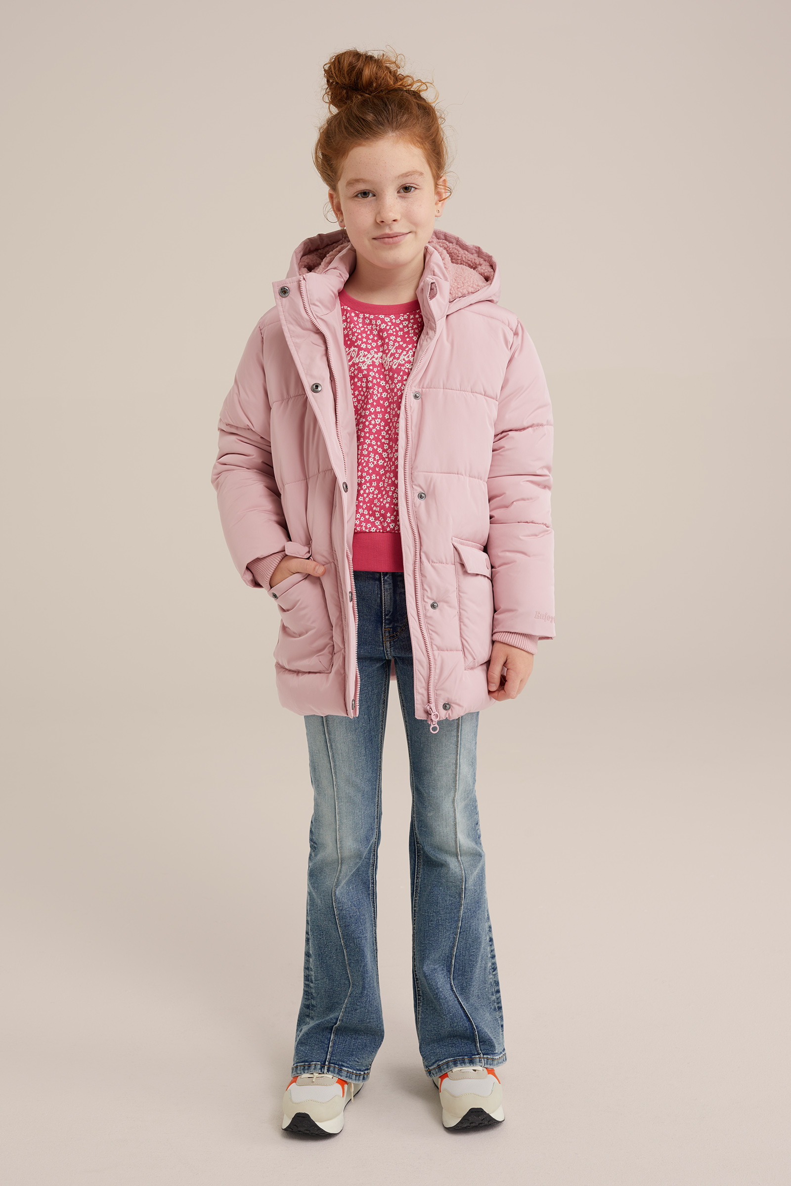 Meisjes gewatteerde jas WE Fashion Lichtroze