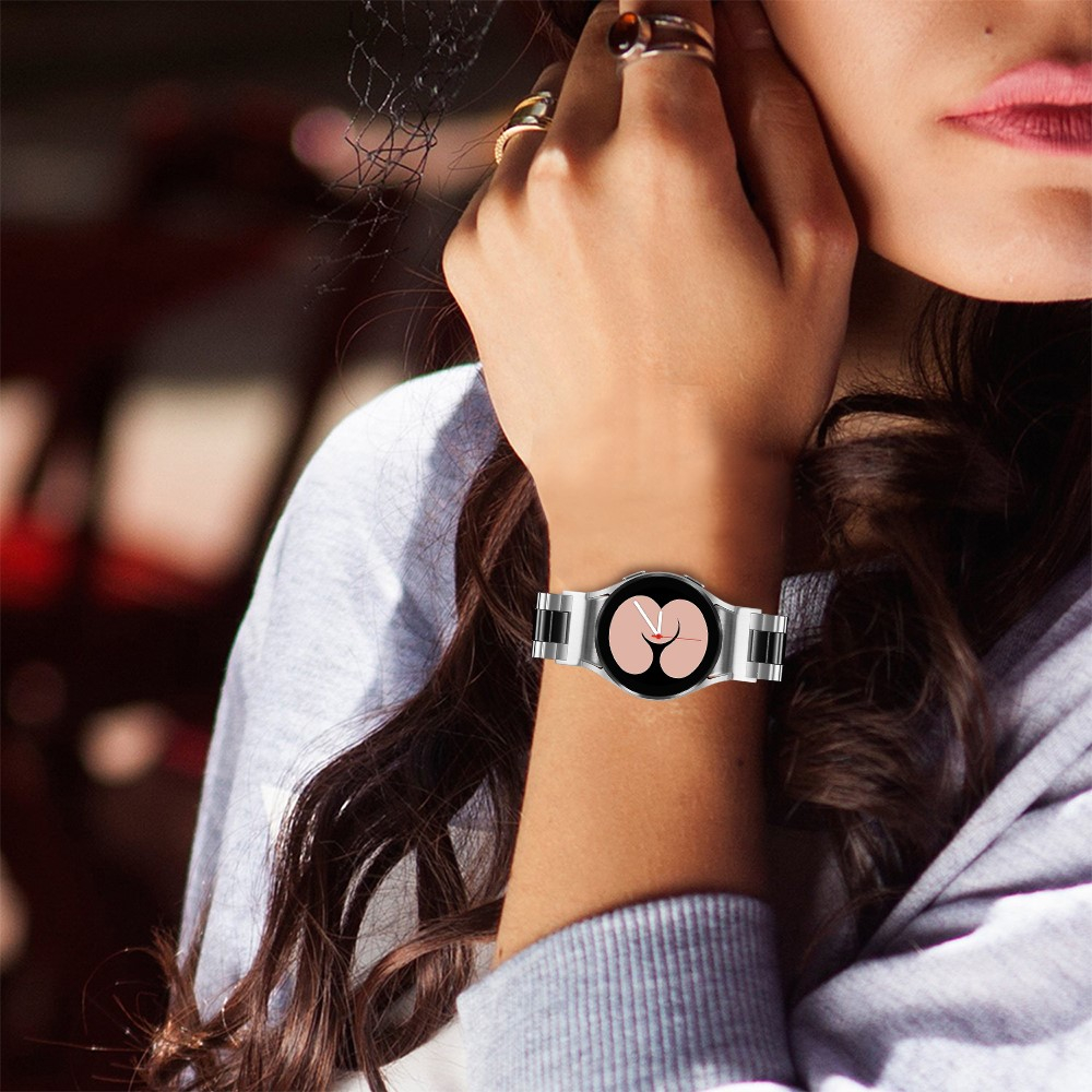 Samsung Galaxy Watch 7 (44mm) Edelstahl Armband mit Doppel Butterfly-Verschluss (Gelenkumfang: 240 mm) - Silber / Schwarz