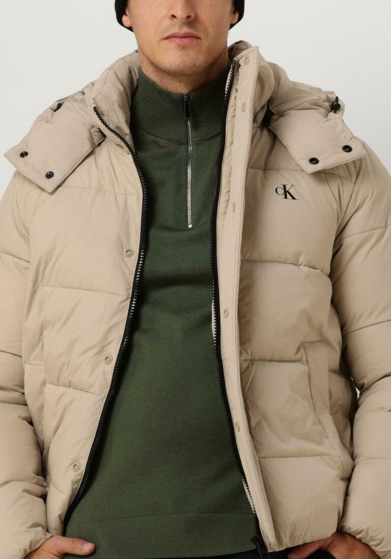 CALVIN KLEIN beige calvin klein gewatteerde jas essentials non down logo jacket
