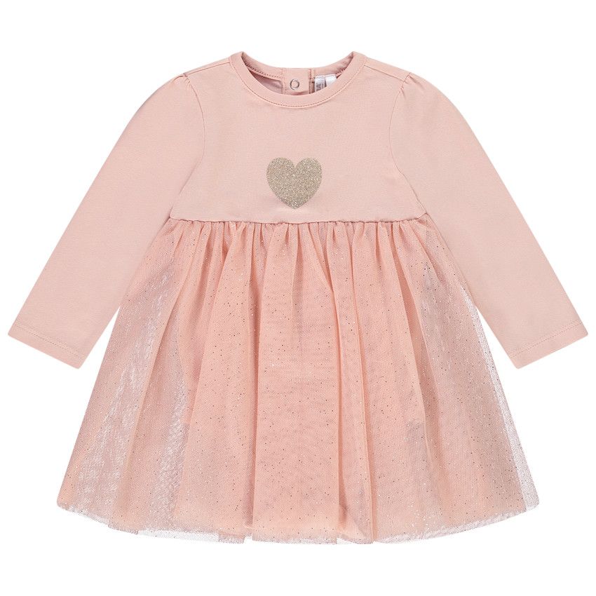 Robe 2 en 1 en maille et tulle pour bébé fille - Rose