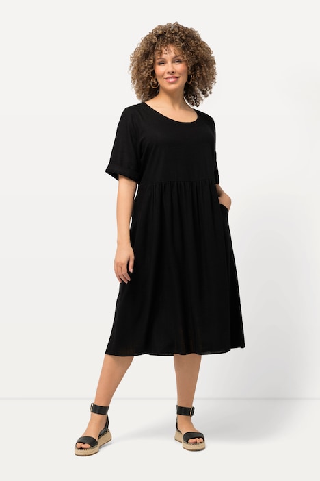 Kleid, Leinenmix, A-Linie, Rundhals, Halbarm