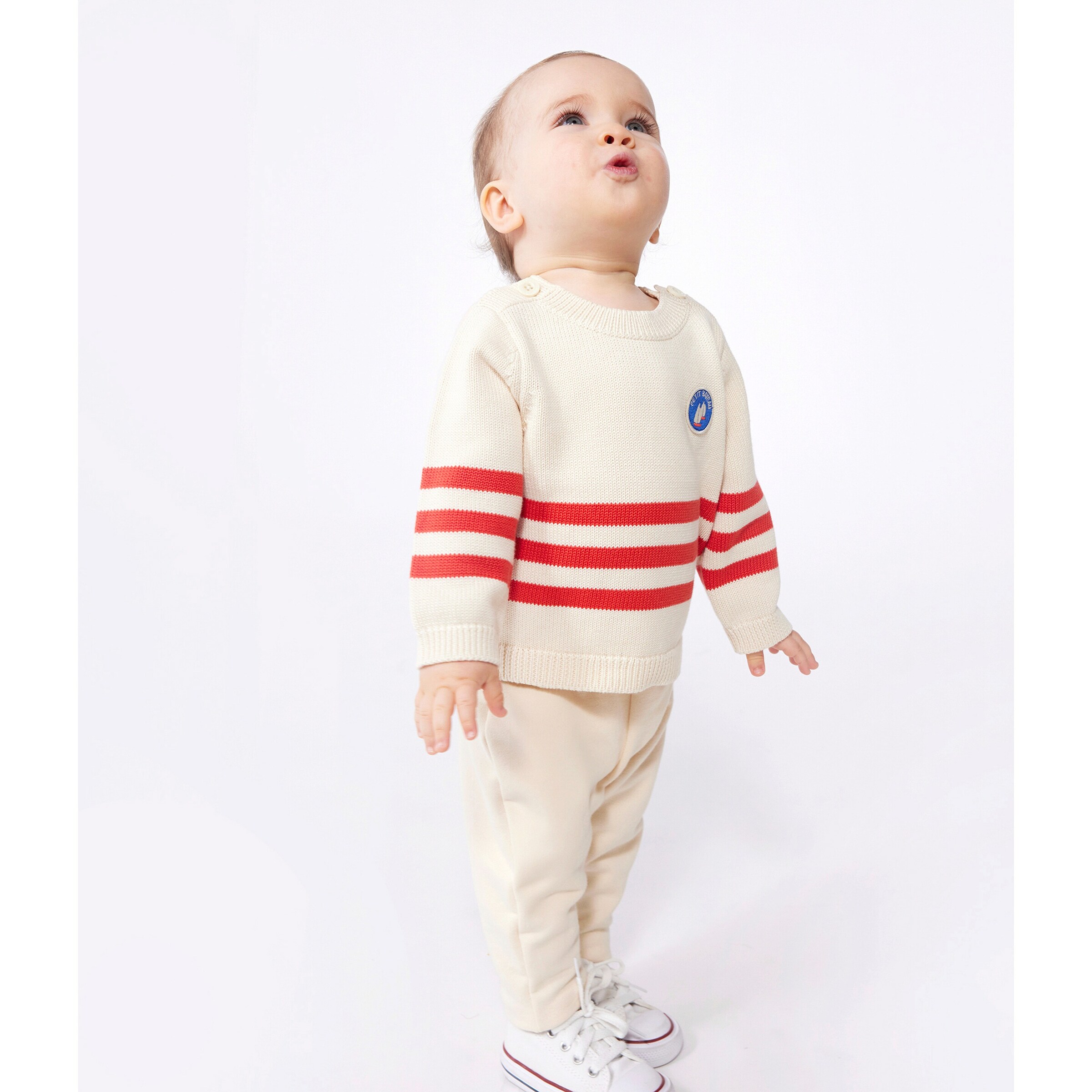 Petit Bateau Pullover Ringel natur/rot