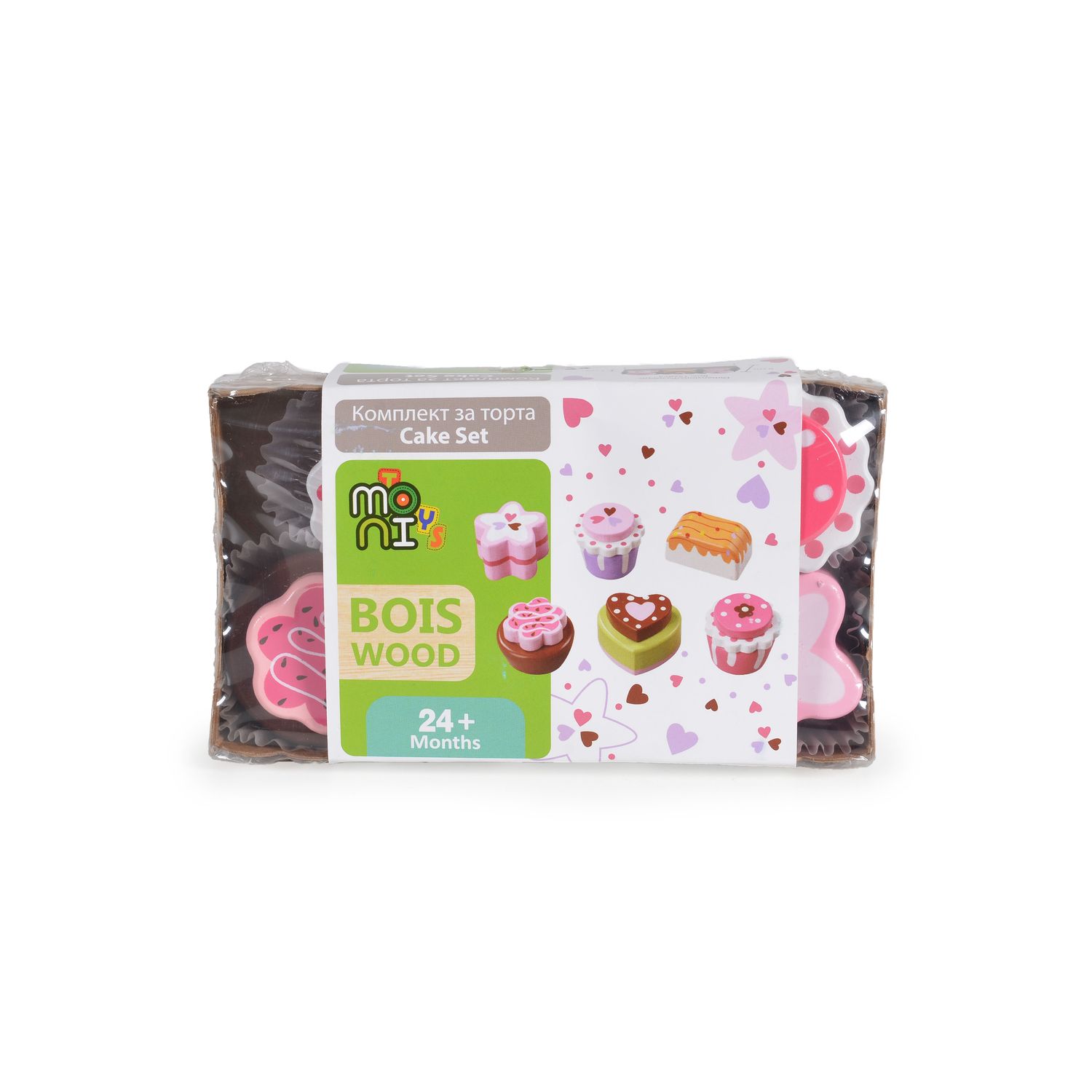 Moni Kinder Spielzeug Kuchenset Torten Holz 6-teiliges, verschiedene Formen bunt