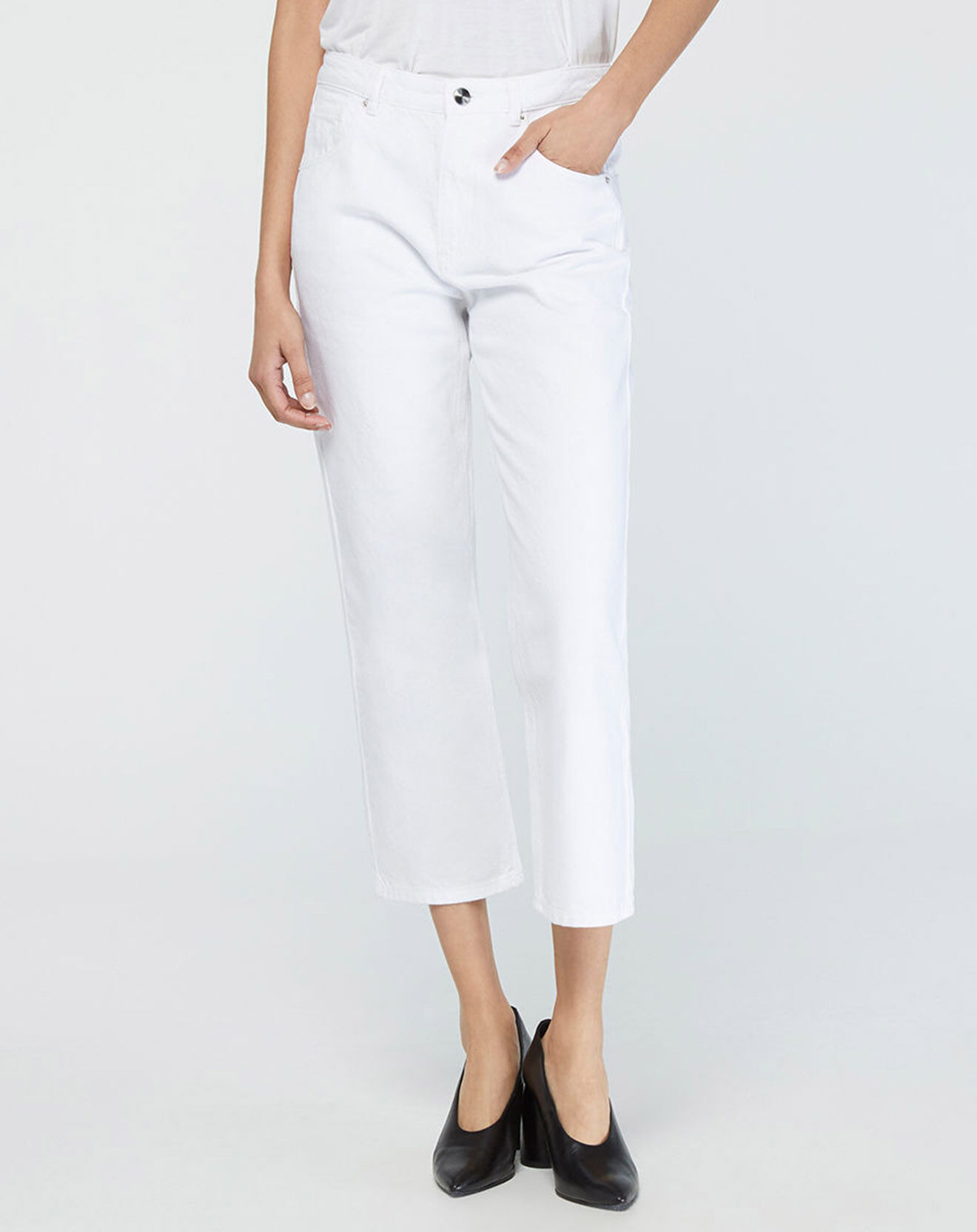 Galeries Lafayette Jean courte cigarette Ediso ajusté 7/8 blanc
