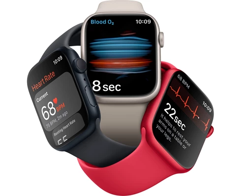 Apple Watch Series 8 GPS   Cellular 41mm Silver Stainless Steel Case with White Sport Band - Regular