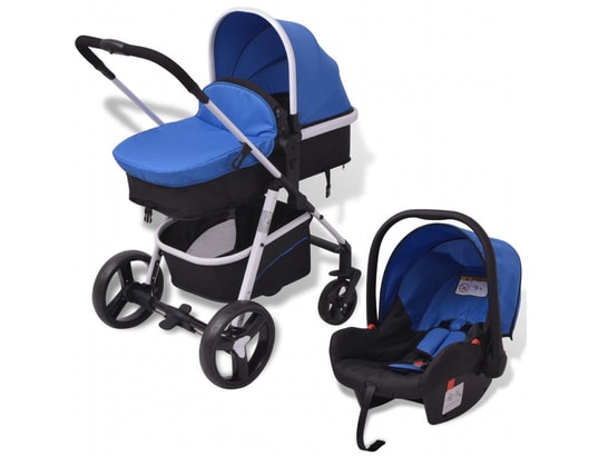 VIDAXL - Poussette 3-en-1 aluminium bleu et noir