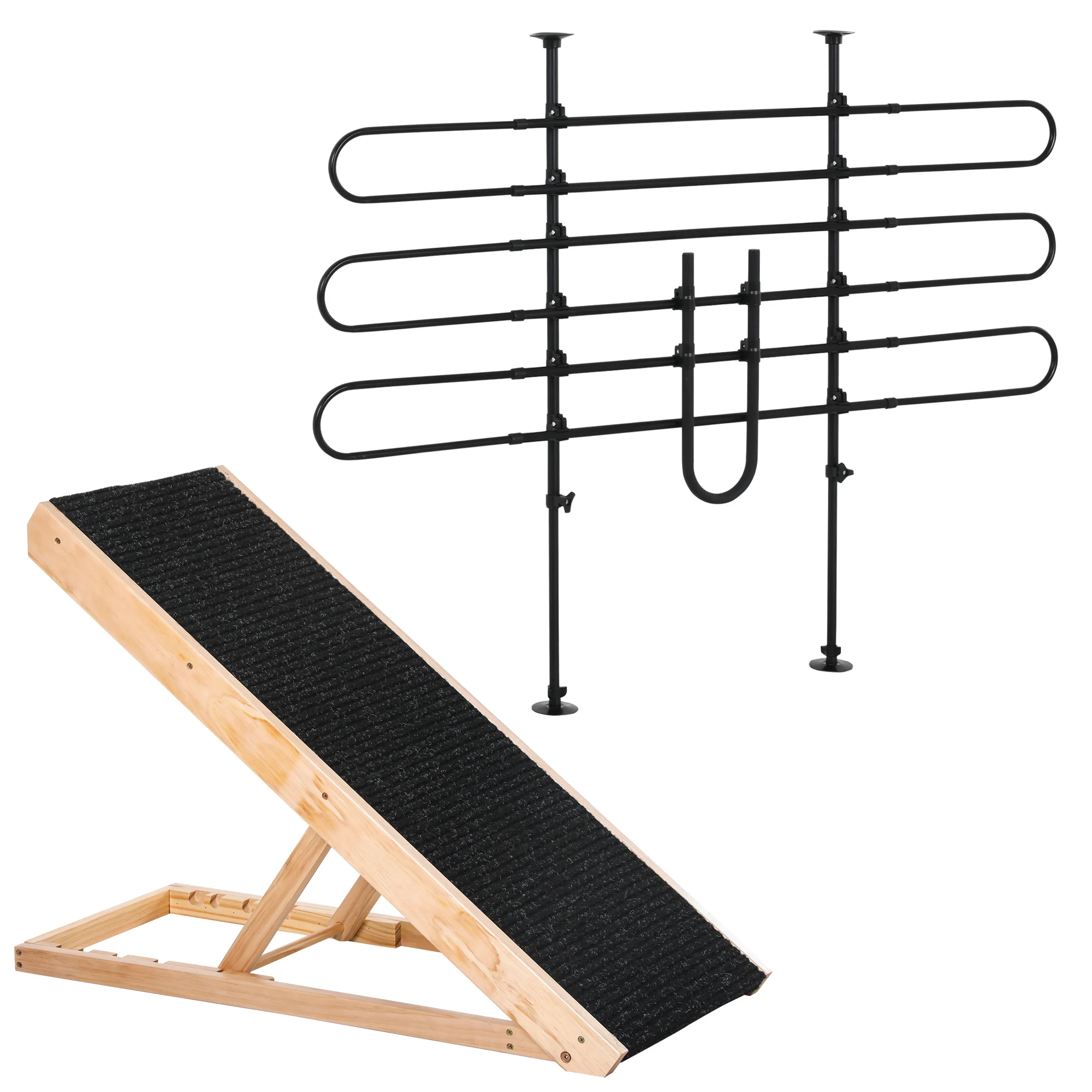 Conjunto para animais de estimação PawHut, preto e natural.