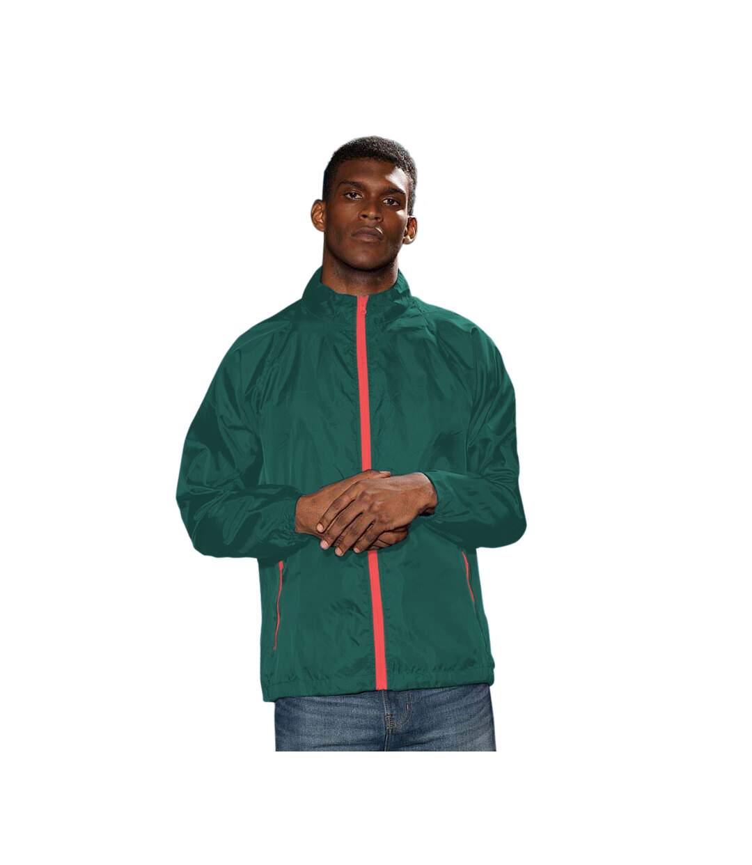 2786 - Veste de pluie légère - Homme (Vert bouteille/Rouge) - UTRW2501