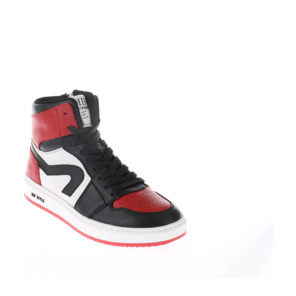Hip leren sneakers rood/zwart/wit