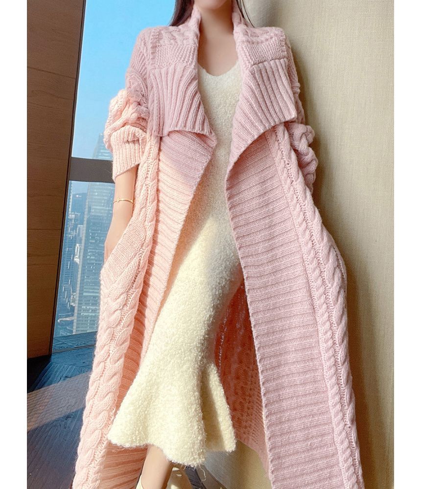 Sistyr - Kabelgebreide lange cardigan