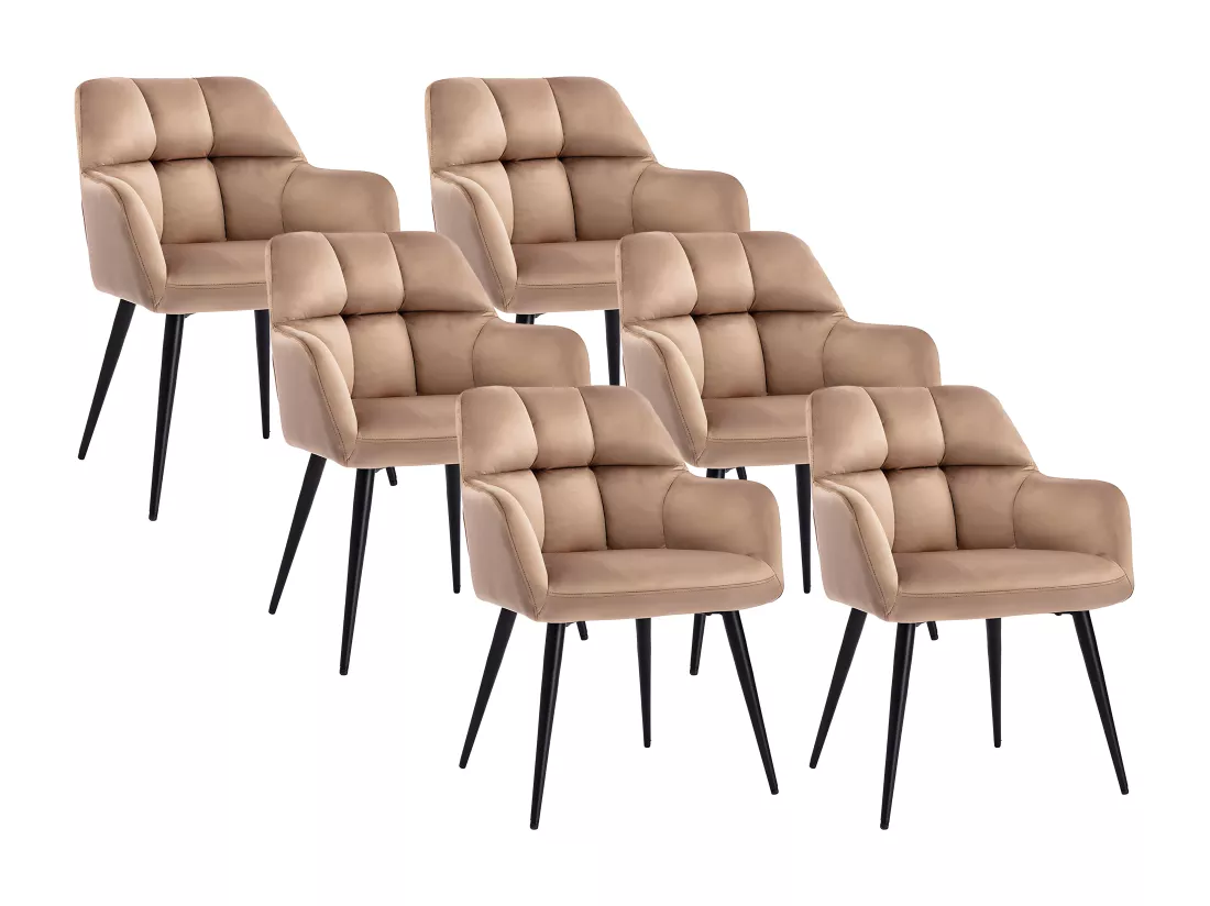 Lot de 6 chaises avec accoudoirs - Velours et métal - Beige - PEGA de PASCAL MORABITO
