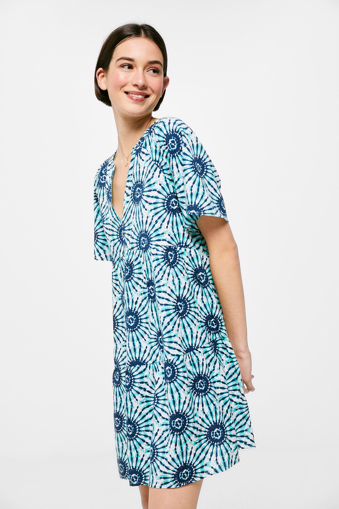 Vestido túnica em algodão e linho - Azul