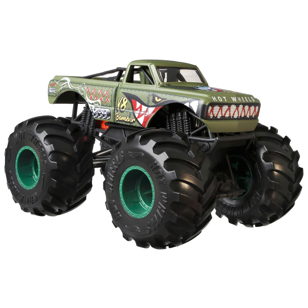 Hot Wheels Monster Trucks im Maßstab 1:24 – V8 Bomber, grünes Die-Cast-Spielzeugfahrzeug