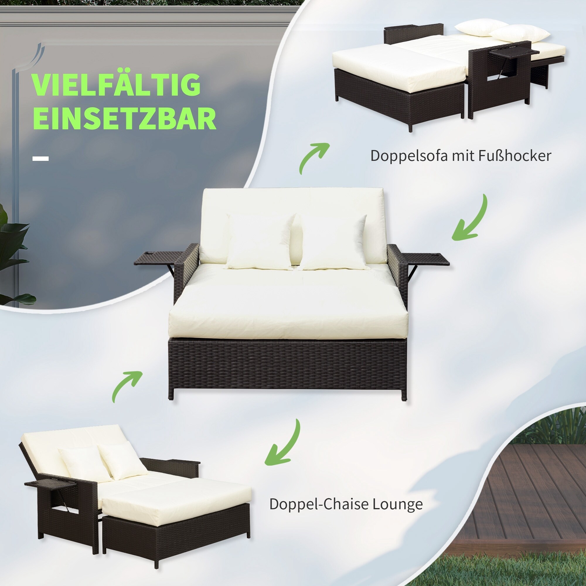 Outsunny Polyrattan Lounge-Sofa mit Kissen 130 x 72 x 96 cm (LxBxH)