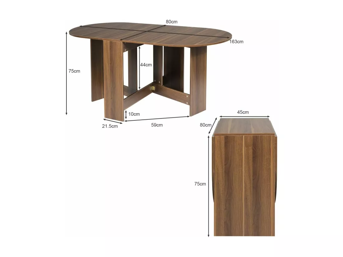 Table Extensible Salle à Manger pour 4-7 Personnes, Table Ronde Convertible avec 2 Rallonges Semi-ovales Charge Max 60KG, 163 x 80 x 75CM, Marron