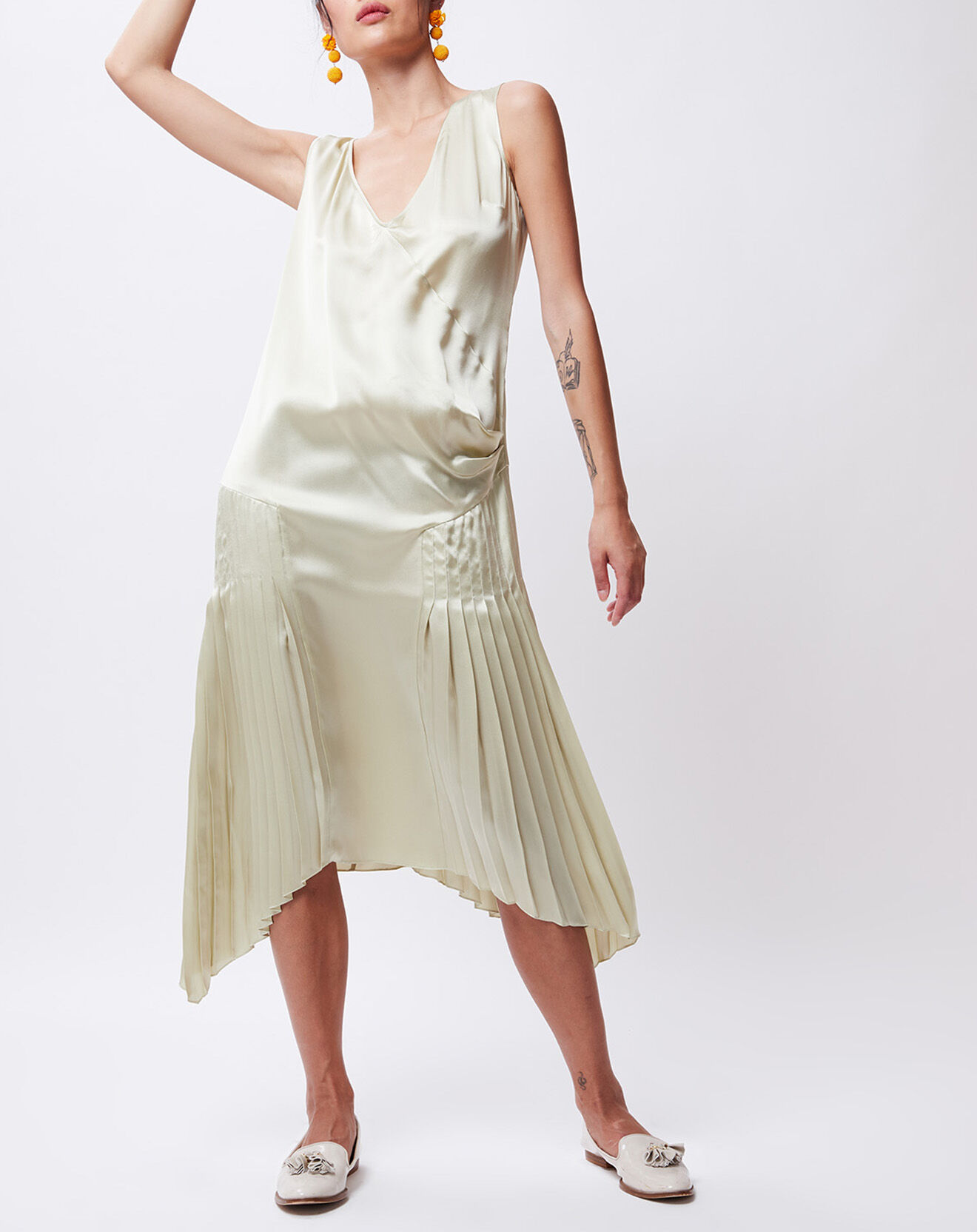 John Galliano Robe 100% Soie fluide vert clair