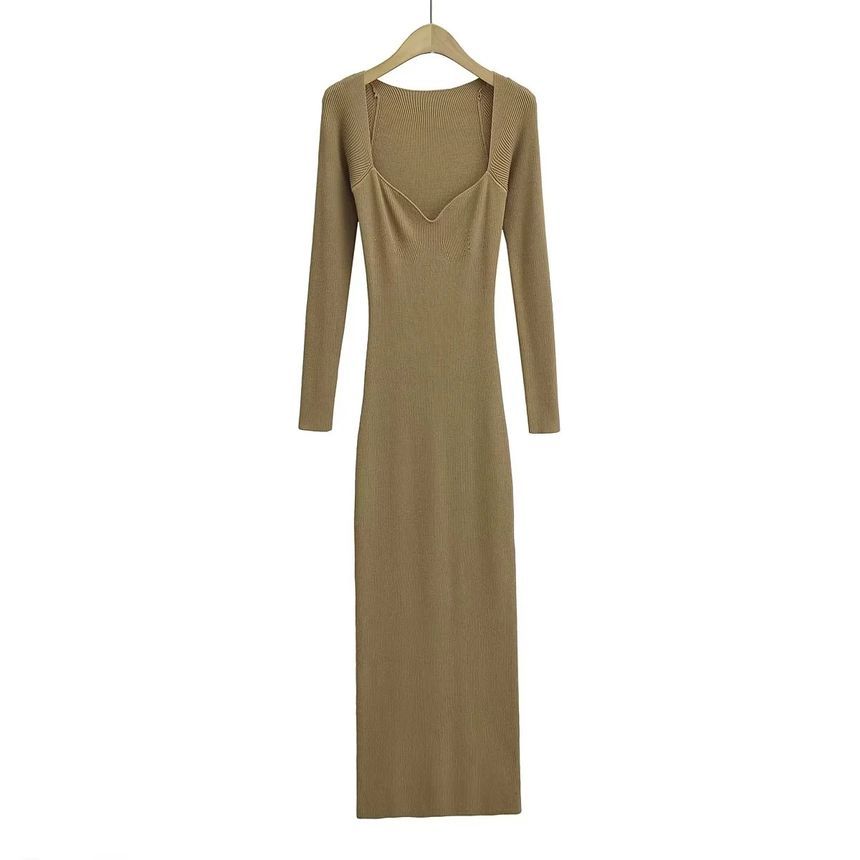 Reknovine - Lange mouw gebreide maxi-bodyconjurk