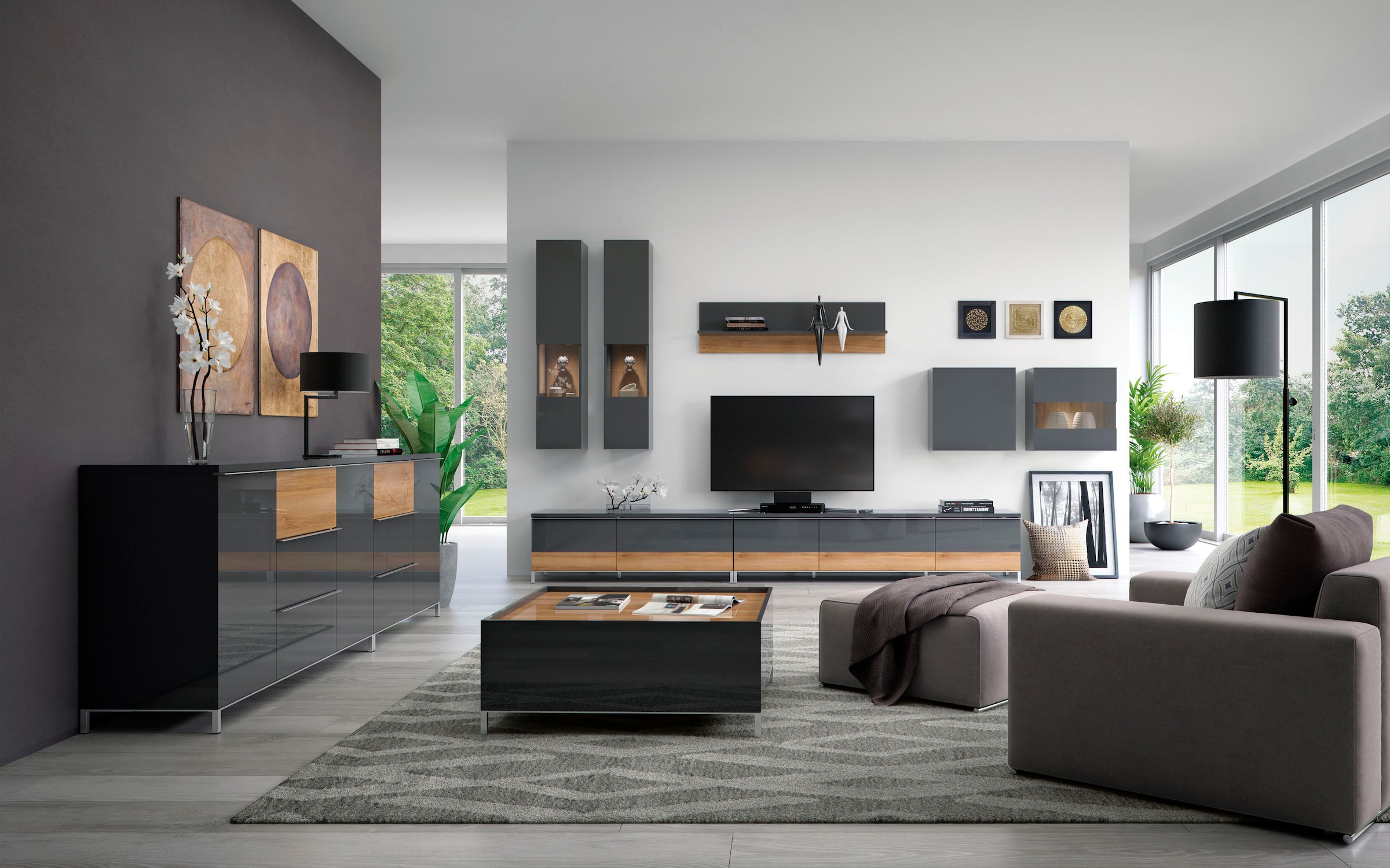 PLACES OF STYLE Glasvitrine »Onyx« hochwertig UV lackiert, mit Soft-Close-Funktion, Höhe 140cm