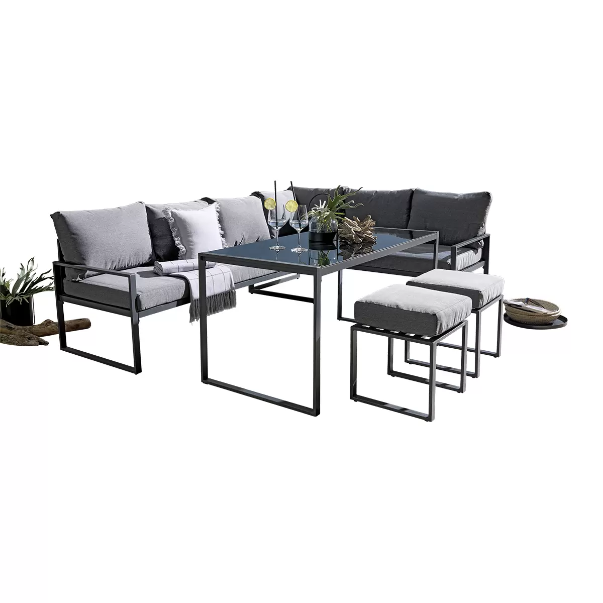 Beldano Loungegarnitur Lima 4-teilig rechts Grau