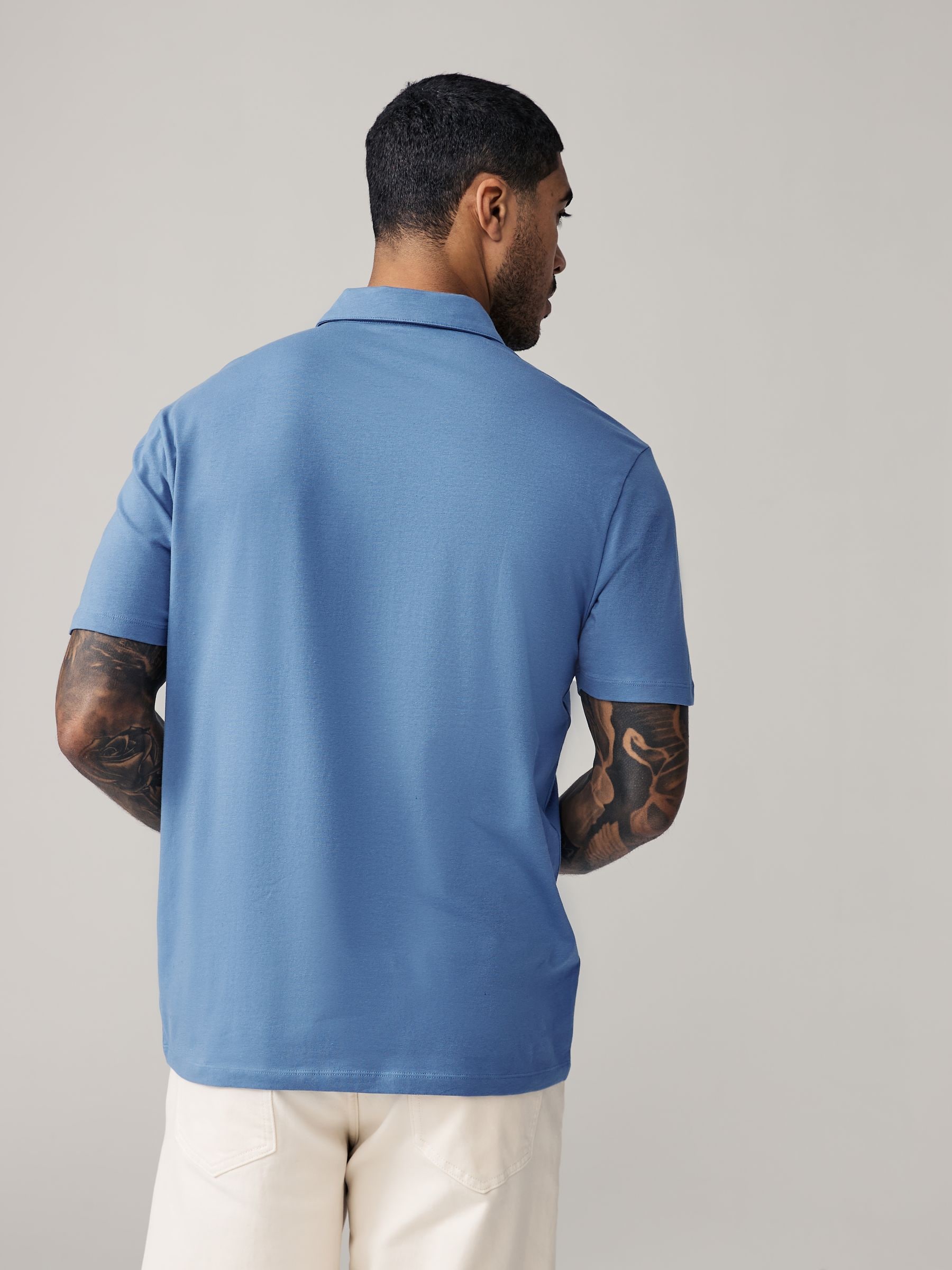 Blauw geo/blauw vlak - Normale Pasvorm - Set van 5 jersey poloshirts met korte mouwen