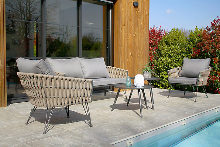 Salon de jardin bas Capri corde tissée DCB Garden 4 personnes
